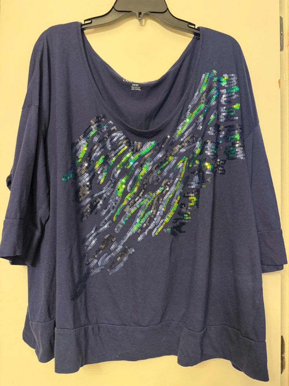 Lane Bryant Navy Sequin-Embellished Scoop Neck Sweatshirt